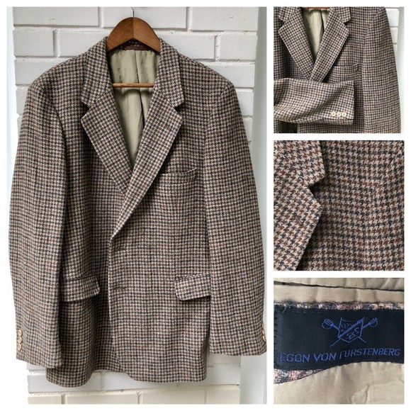 Diane Von Furstenberg Other - EGON VON FURSTENBERG Blazer Men Wool Bright Plaid Houndstooth Vintage Jacket 46R